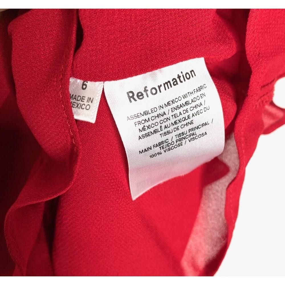 REFORMATION Red Christine Sleeveless Ruffle Tie Shoulder Smocked Crepe Dress 6 - Picture 9 of 9